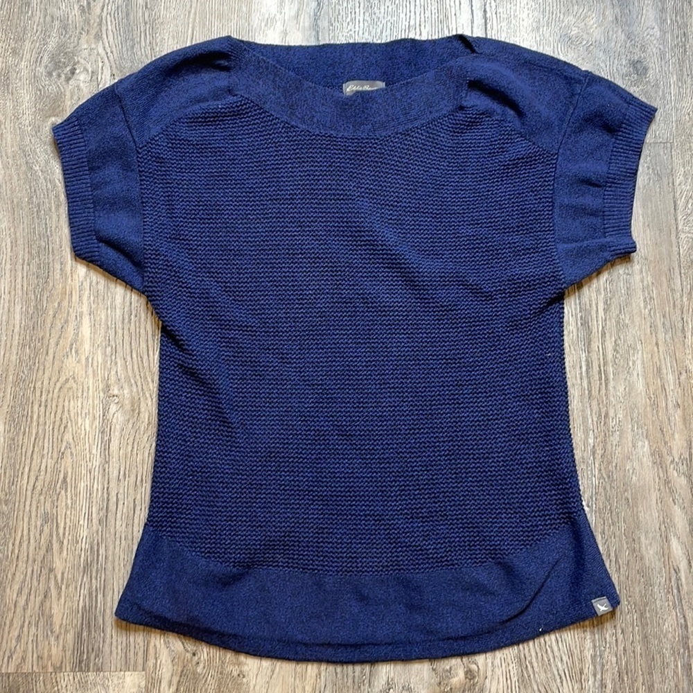 Eddie Bauer Women’s Navy Blue Knit Short Sleeve Sweater Top, size small